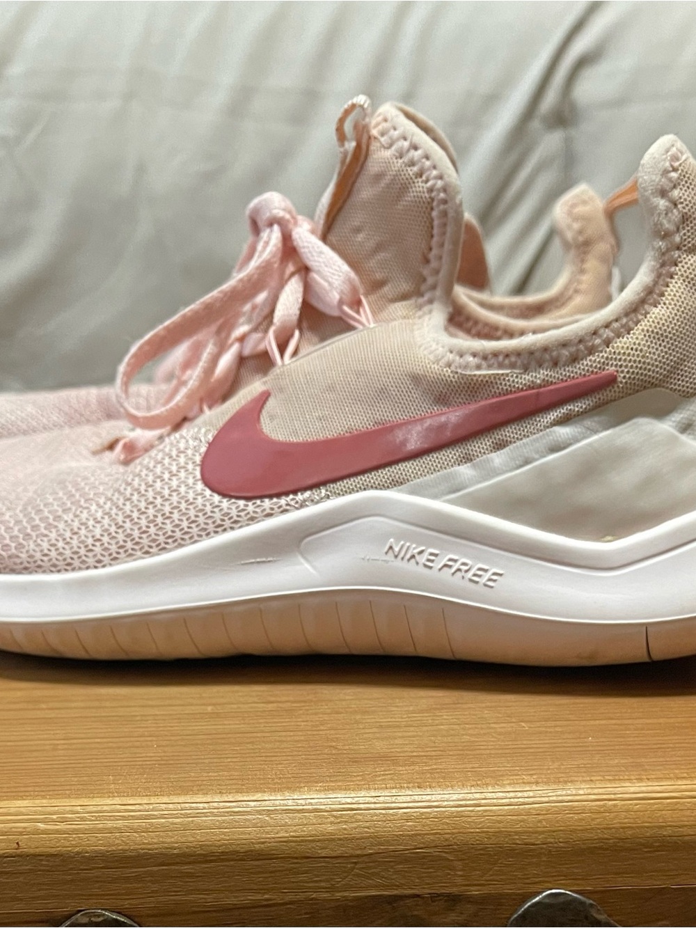 Nike Women’s Light Pink Knit Running Sneakers with Rose Swoosh